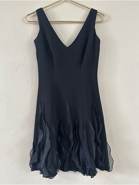 White House Black Market Black V-Neck Petal Hem Cocktail Dress Size 2